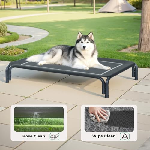 Elevated Dog Bed Raised Outdoor Dog Cot for Medium Dogs (M-35.4"L×25.6"W×7.9"Th / Black)