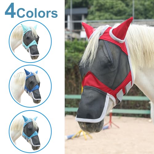Horse Fly Mask with Ears & Long Nose (Red / Full)