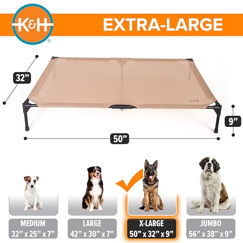 K&H Outdoor Elevated Dog Bed for Large & Extra (Tan Mesh / X-Large 50"L x 32"W)