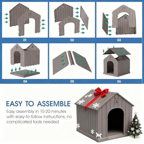 Large Dog House Outdoor Indoor for Medium Large Dogs (Light Grey / 36.2" L × 38" W × 38" H)