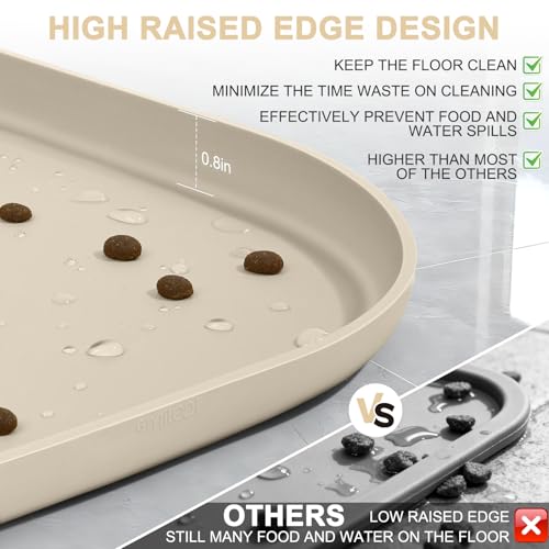 Waterproof Silicone Pet Food Mat with Raised Edge for Dog & Cat (Beige / 24"L x 16"W)