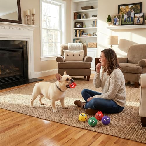 Dog Ball Toy Smiley Face Squeaky Dog Toys Soft Dog Balls Latex Rubber Squeak Dog Toys for Small Medium Puppy Pet Dog (Colorful Smiley Face)