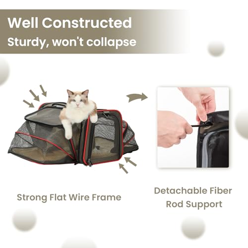 Airline Approved Expandable Large Cat Carrier Small Dog Carrier (17.0"L x 11.0"W x 11.0"H / Gray Brown)