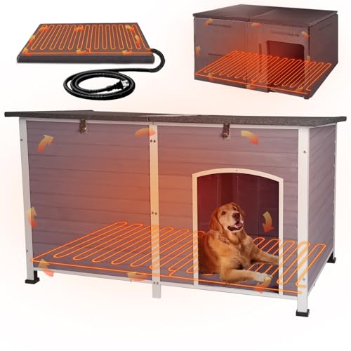 Extra Large Heated Dog House Insulated Outdoor Dog House XXL Weatherproof Dog Shelter with Safe Heating Pad