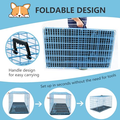 48" Foldable Metal Dog Crate (Blue)