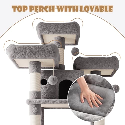 81 Inches Extra Large Cat Tree for Indoor Adult Cats (81in / Grey)
