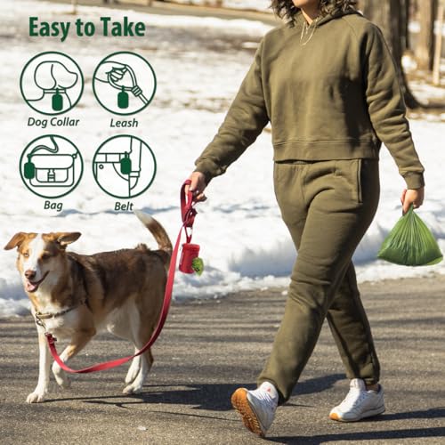 Dog Poop Bag Holder for Leash with Carabiner Clip Soft Fabric (Red)