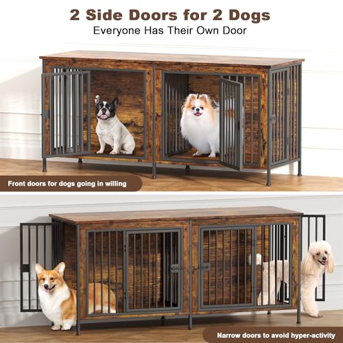 63" Dog Crate Furniture for 1 or 2 Dogs (Brown / 63.0"L x 23.6"W x 27.9"H)