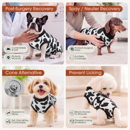 Recovery Suit for Dogs Cats (Large (Back:16.1-20.1'', Weight:23-48 Lb) / Cow Splash)