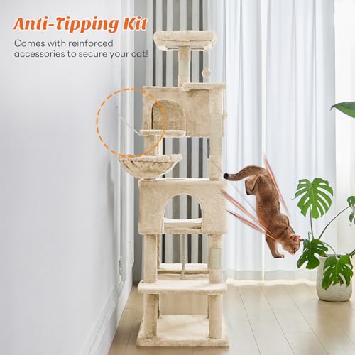 66 Inch Cat Tree Tower for Indoor Cats and Kittens (Beige / 66 IN)