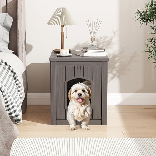 Outdoor & Indoor Dog House for Weatherproof and Stylish Furniture (Deep Grey / 17.7" L × 22.8" W × 21.7" H)