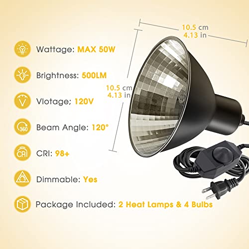 Reptile Heat Lamp G9 Halogen Heat Bulb Dome Reptile Light Fixture (Warm Light / 2 Pack)
