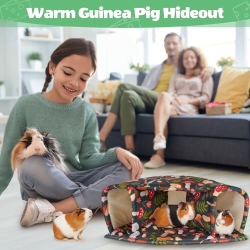 Washable Guinea Pig Hideout Large Cozy Bed for Small Pets (Colorful Mushrooms)