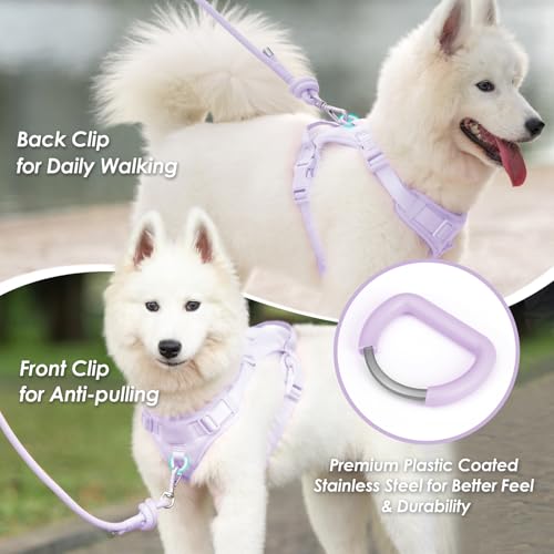 No Pull Dog Harness for Medium Sized Dogs Puppy Vest No Choke (Light Purple / M(Neck:18.5-25.6", Chest:20.9-30.7"))