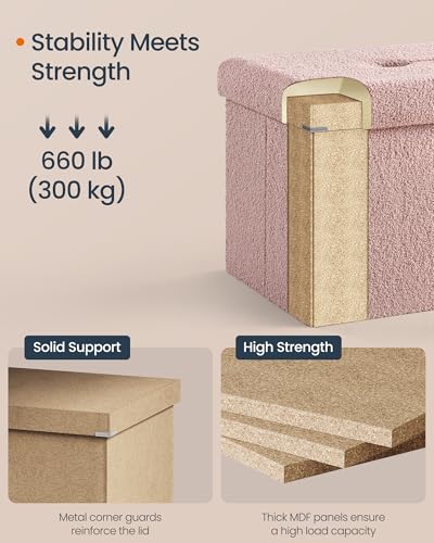 Large Folding Storage Ottoman Bench (Jelly Pink / 15"D x 43"W x 15"H / Cosy)
