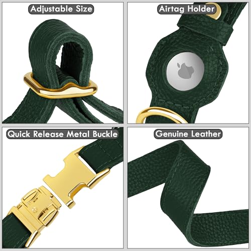 Leather Airtag Dog Collar (Green / XL, 20"-25" Neck Fit)