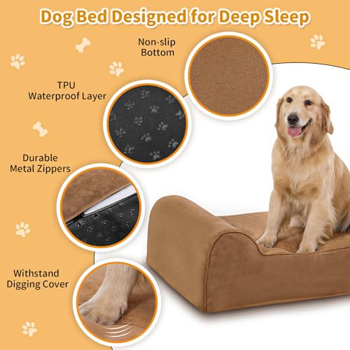 Orthopedic Dog Beds for Large Dogs (48.0"L x 30.0"W x 7.0"TH / Premium Version-Khaki)