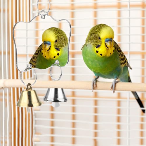 Bird Mirror Toy with Bells Cage Hanging Mirror for Parakeets