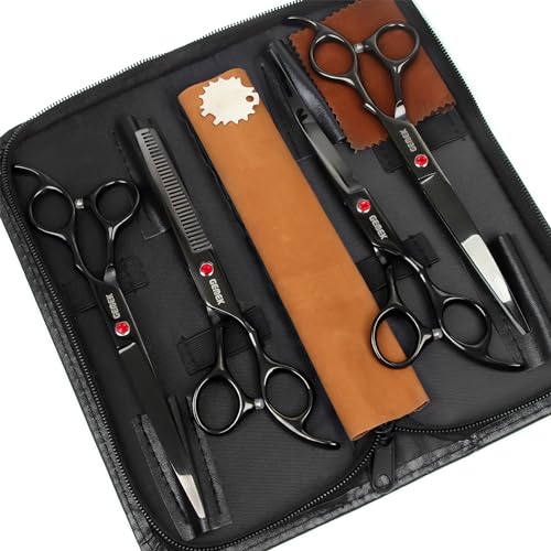 7.0in Titanium Dog Grooming Scissors Set (Black 6 in 1 7inch)