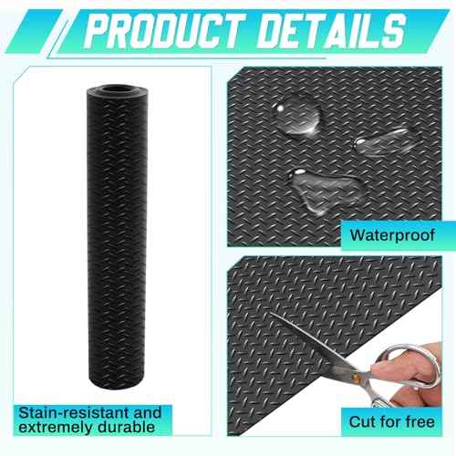 18 in × 10 ft Rubber Diamond Plate Rolls Garage Floor Mat for Under Car (Diamond Plate / 18 in x 10 ft / Black)