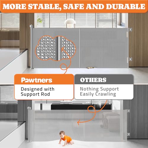 Upgrade Retractable Baby Gates (Gray / 35" Tall x 60" Wide)