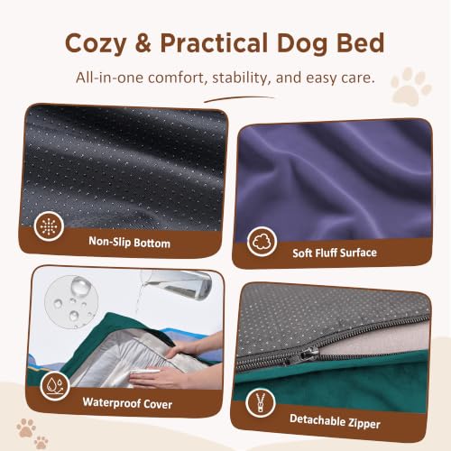 Orthopedic Dog Bed for Extra Large Dogs with Bolster (42.0"L x 30.0"W x 8.5"Th / Violet Tide)