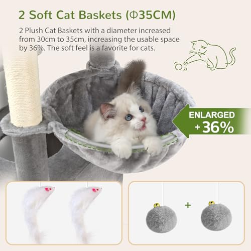 S74E Pro Heavy Duty Maine Coon Cat Tree for Large Cats (Light Grey / 74 inch)