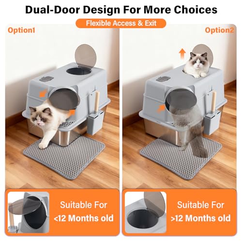 Stainless Steel Litter Box with Lid (Enclosed-XL)