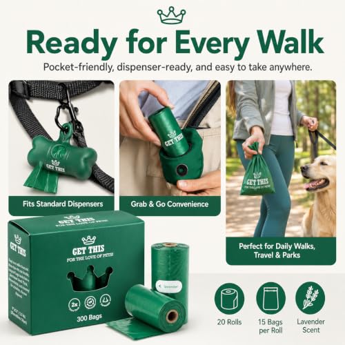 Dog Poop Bag 300 Dog Waste Bags (Green / 300 Count (Pack of 1))