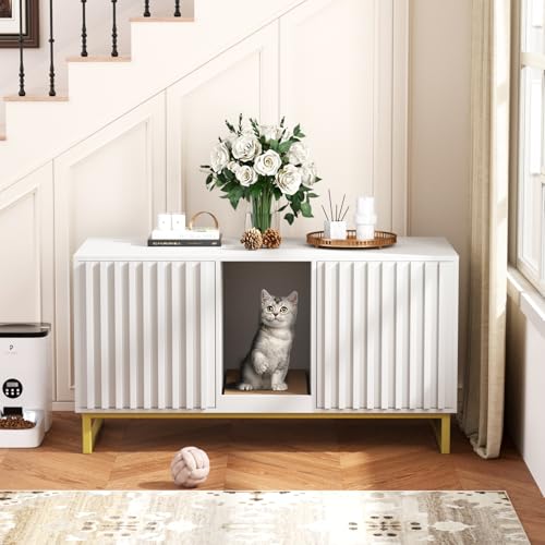 Double Litter Box Enclosure (White / 47.6"L x 21.5"W x 26"H)