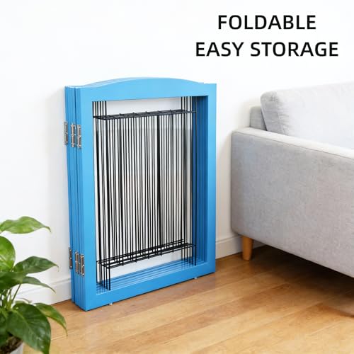 Freestanding Dog Fence Indoor (【6 Panels】120''w x 32''h / Blue)