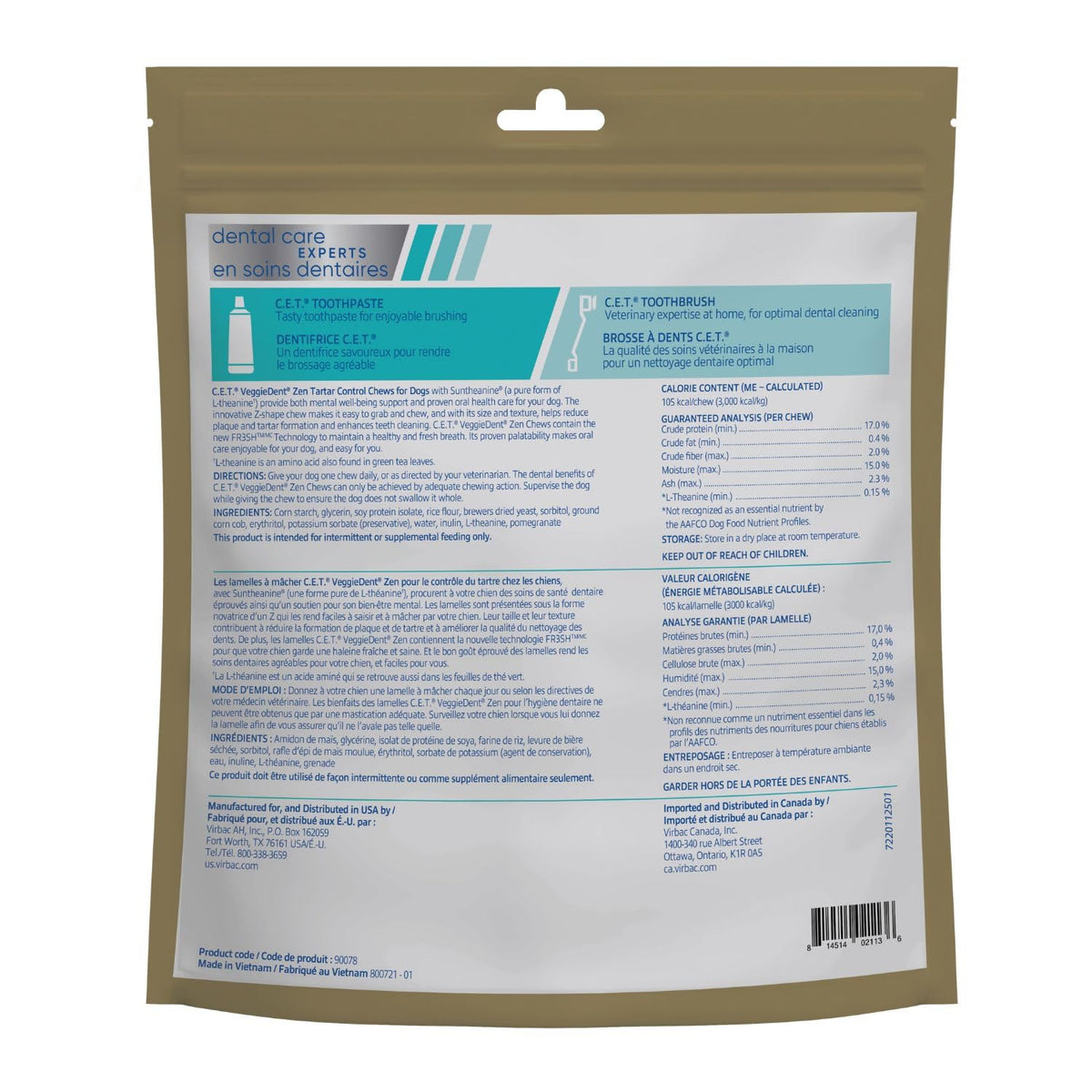 C.E.T. Veggiedent Fr3sh & Zen Plaque and Tartar Control Chews for Dogs (Large Over 66lbs)
