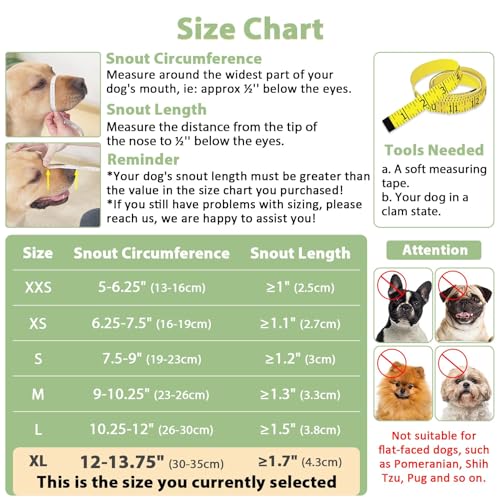 Dog Muzzle with Hook and Loop for Biting Chewing (Black / XL(Snout Cir 12"-13.75"))
