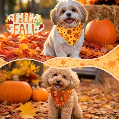 100 Pcs Fall Dog Bandanas Bulk Autumn Leaf Pumpkin Acorn Mushroom (Woodland Autumn / 19.7 x 13.8 x 13.8 Inch)