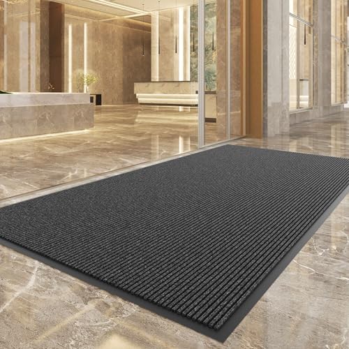 Front Door Mat (3' x 10' (Rectangular) / Dark Grey Striped)