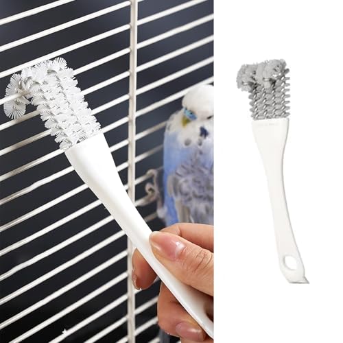 2-in-1 Bird Cage Cleaner Brush & Scoop with Long Handle and Curved Brush Head - for Parrot Perch, Kennel Cage Cleaning, Bird Cage Accessories Maintenance
