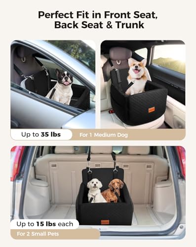 Dog Booster Car Seat for Dogs Under 35 Lbs (Black / Medium)