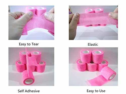 6 Pack 2" x 5 Yards Self Adhesive Bandage Wrap Breathable Cohesive Vet Wrap for Pets (2 Inch / Pink)