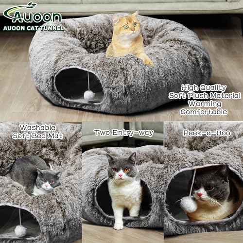 Plush Cat Tunnel Bed for Indoor Cats (Brown)
