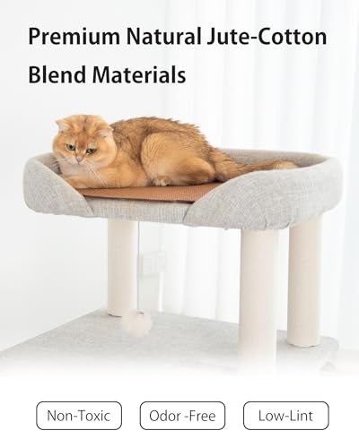 37.5" Cat Tree Tower for Large & Senior Cats (Light Grey 37.4'')