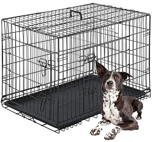 Dog Crate for Large Dogs 42 Inch Folding Metal WirePet Cage Double Door W (Black)