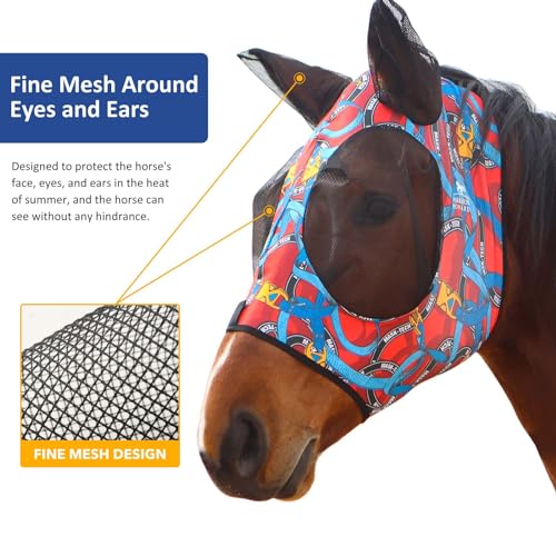 Super Comfort Stretchy Fitting Horse Fly Mask with UV Protection Soft on Skin with Breathability Knitted Printing Large (Full (Large) / Knitted printing)