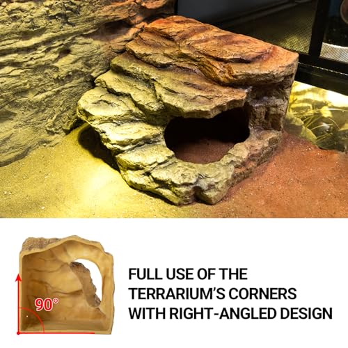 Resin Reptile Hideout Cave Reptile Habitat Tank Decor Terrarium Accessories for Bearded Dragon Leopard Gecko Lizards Turtle (Large)
