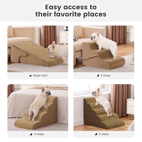 Dog Stairs for Small Dogs 19.7" H (Brown / Curved 15.7"x28"x19.7")