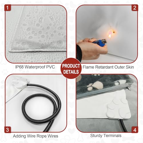 Cat Heating Pad 17x13 in with Smart Thermostat Switch and Power Line Protection Tube (Black / 17 x 13 in)