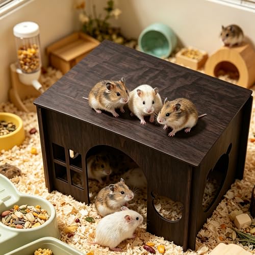 Large Sturdy Wooden Rabbit Castle Hideout with Spacious Balcony (Walnut Style 2 / Medium)