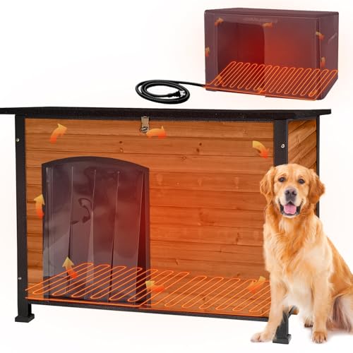 Heated Dog House Outdoor & Indoor Dog Kennel with Insulated Liner & Heating System for Winter Waterproof Large Dog Cage for Small & Medium & Large Dogs (43.3"Brown(With Insulated Liner))