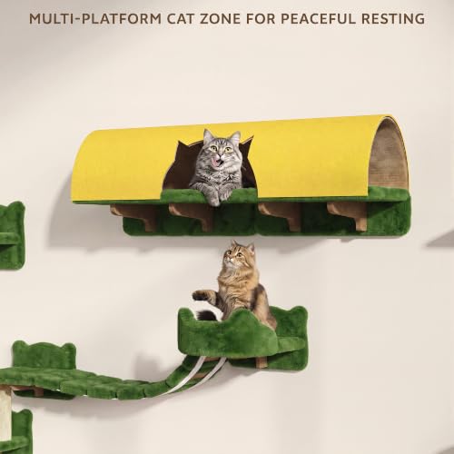 16-in-1 Cat Wall Shelves, Cat Furniture w/Tunnel & Bridge, Green (Green / 16-in-1)