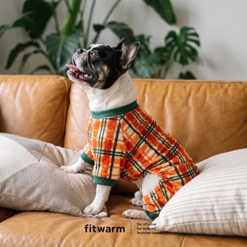 Plaid Dog Fleece Pajamas (Orange Plaid / X-Large)