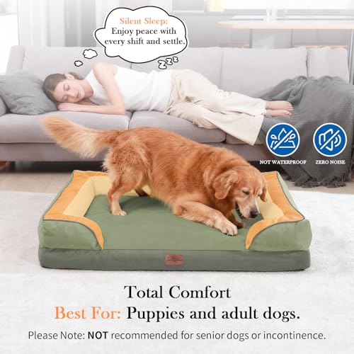 Orthopedic Dog Beds for Large Sized Dog with Bolster (36.0"L x 27.0"W x 8.0"Th / Avocado)